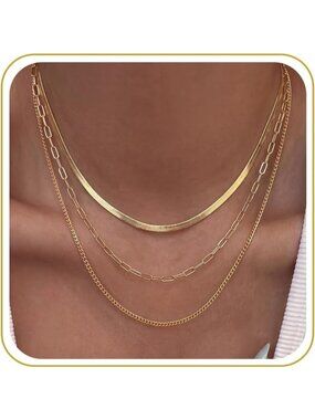 Women's Paperclip Gold Non Tarnish Chunky 14k Gold Plated Layered Necklaces